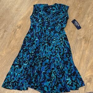 Chaps Vibrant Blue and Black Midi Dress